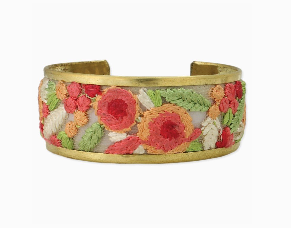 Cottage Floral Embroidered Cuff Bracelet