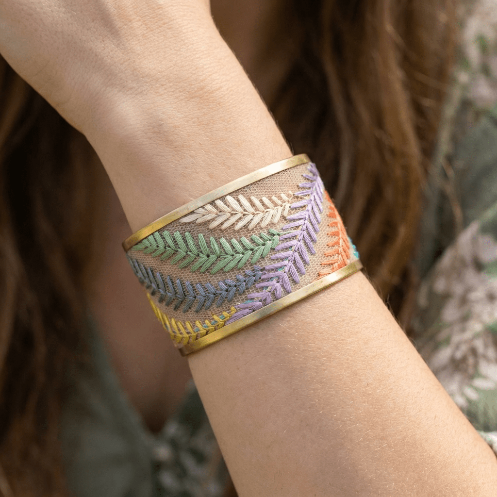 Pastel Ferns Embroidered Cuff Bracelet