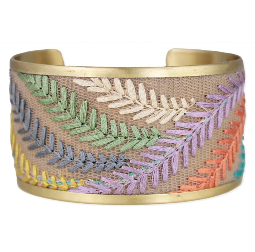 Pastel Ferns Embroidered Cuff Bracelet