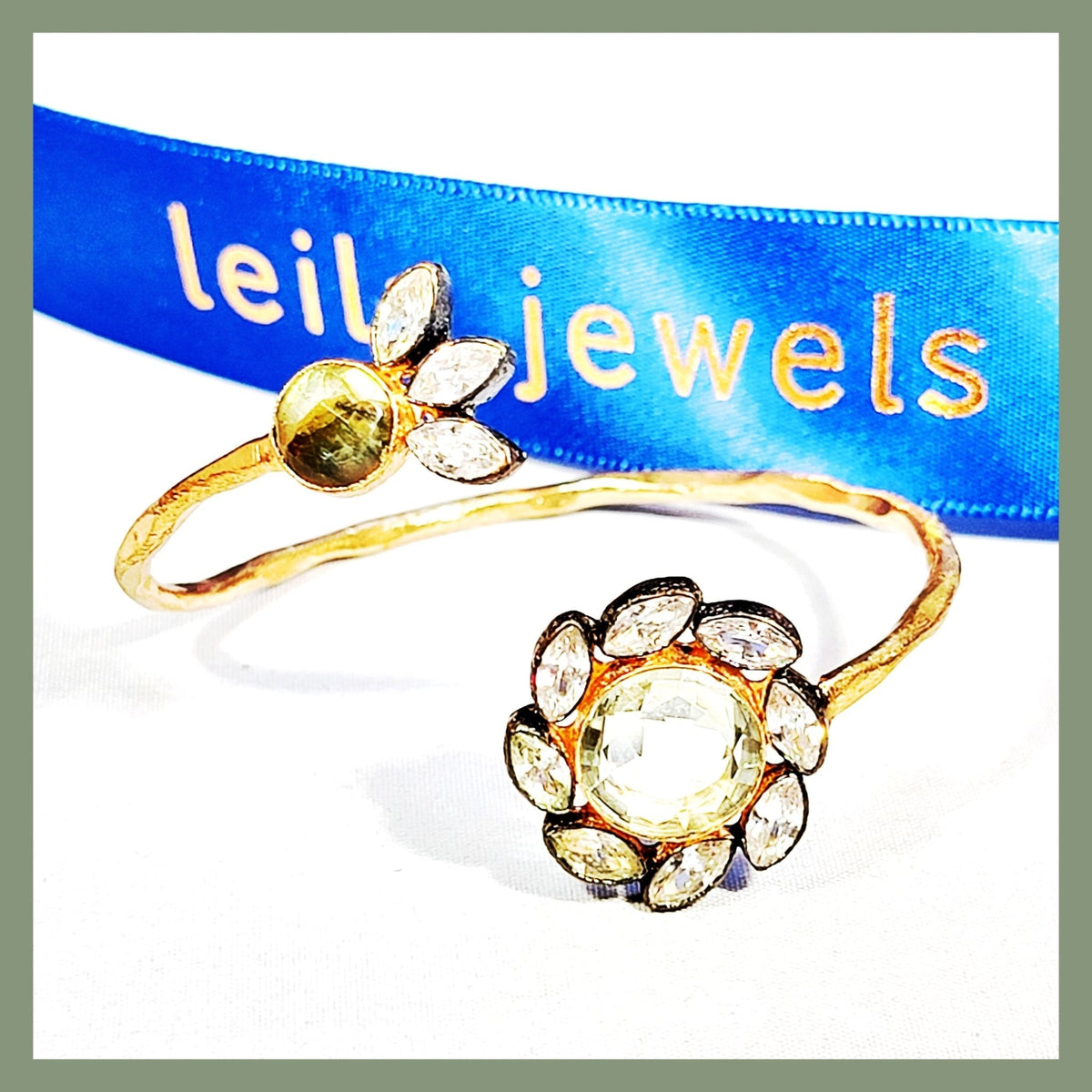 Atelier Mon Green Amethyst, Labradorite and Zirconia Open Bangle