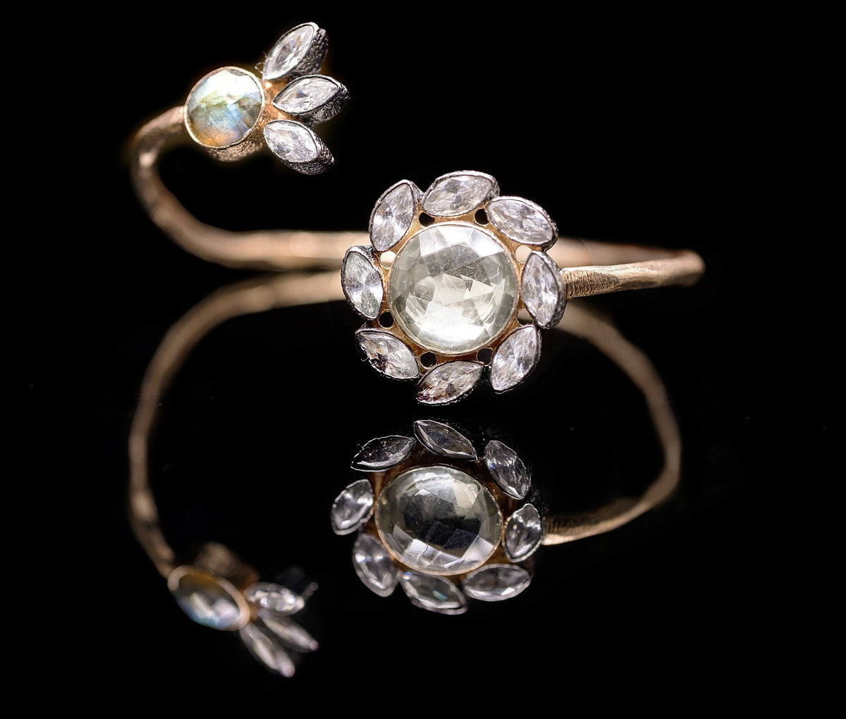 Atelier Mon Green Amethyst, Labradorite and Zirconia Open Bangle