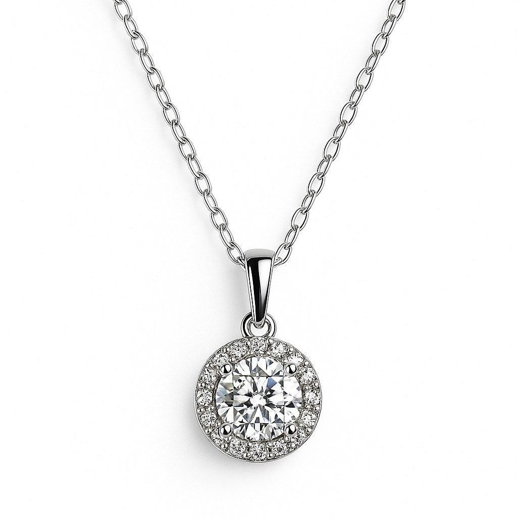 Sterling Halo Pendant Necklace