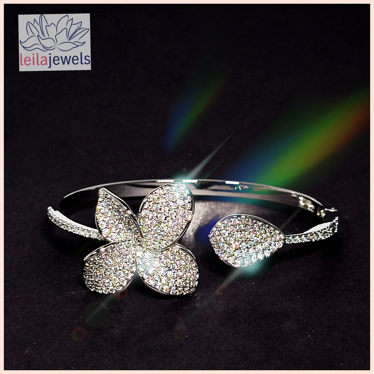Pavé Flower Open Cuff Bracelet