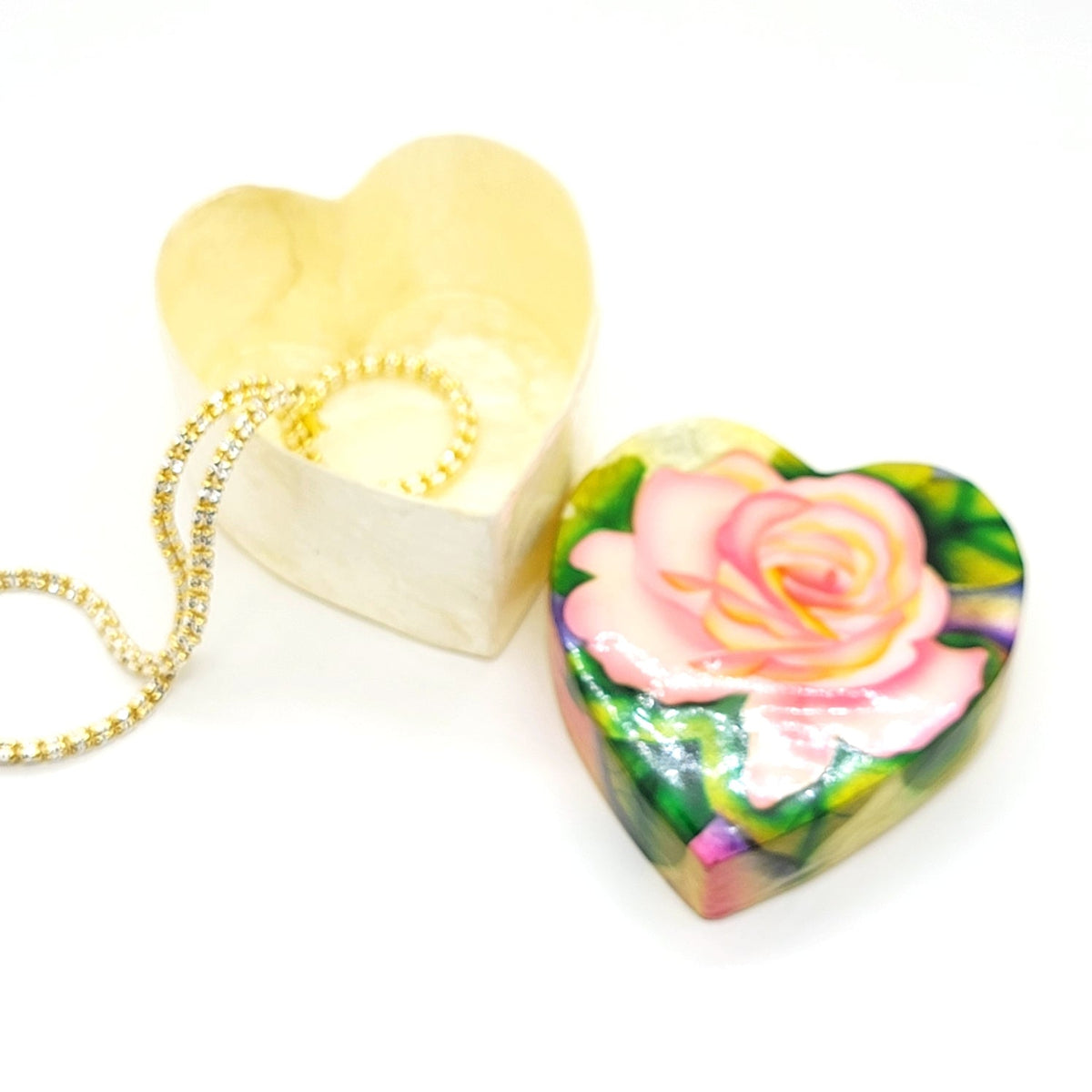 Rose Heart Capiz Shell Painted Trinket Box